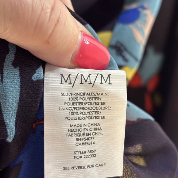 Cabi Floral Long-Sleeve Sheer Blouse With Tie Neck & Elastic Cuffs Womens Size M - Picture 10 of 10